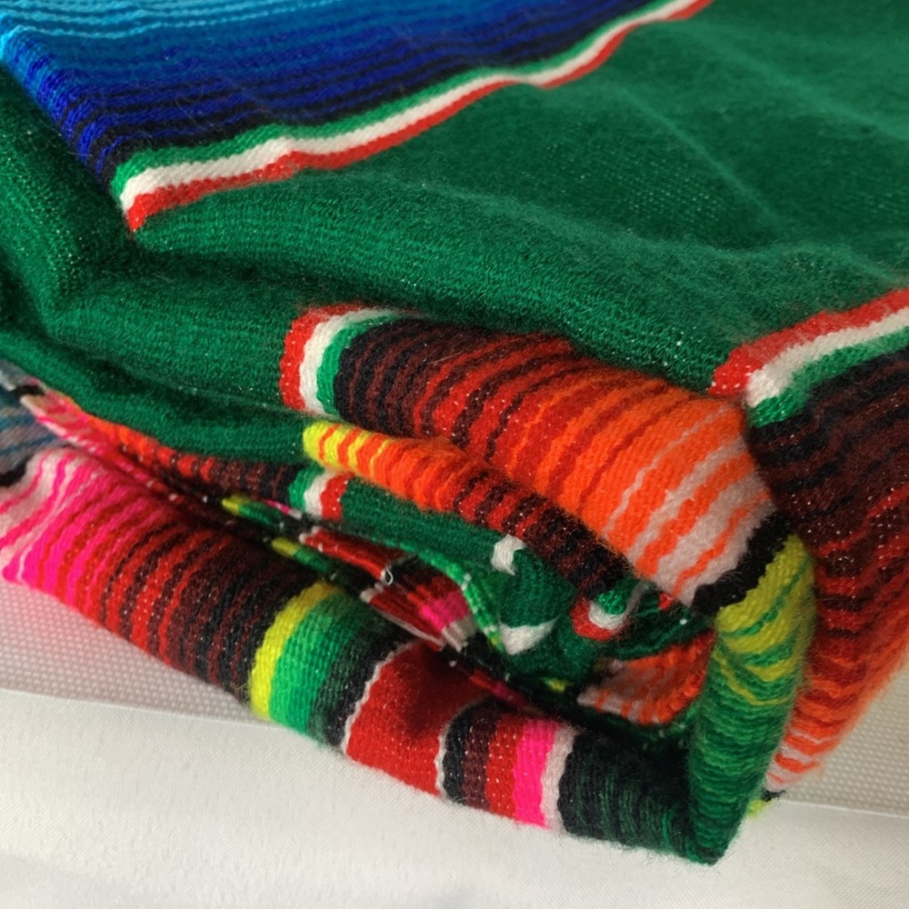 Vintage colorful cotton Mexican serape sarape salti fringed blanket - Picture 8 of 15